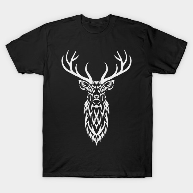 Tribal Stag II - White T-Shirt by Hareguizer